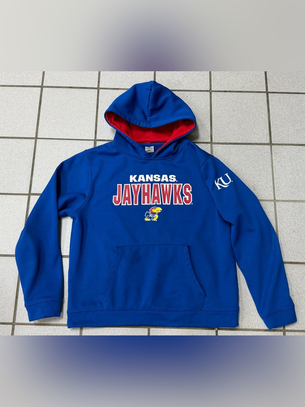 Colosseum Kansas Jayhawks Youth XL (20) Blue Performance Hoodie KU NCAA
